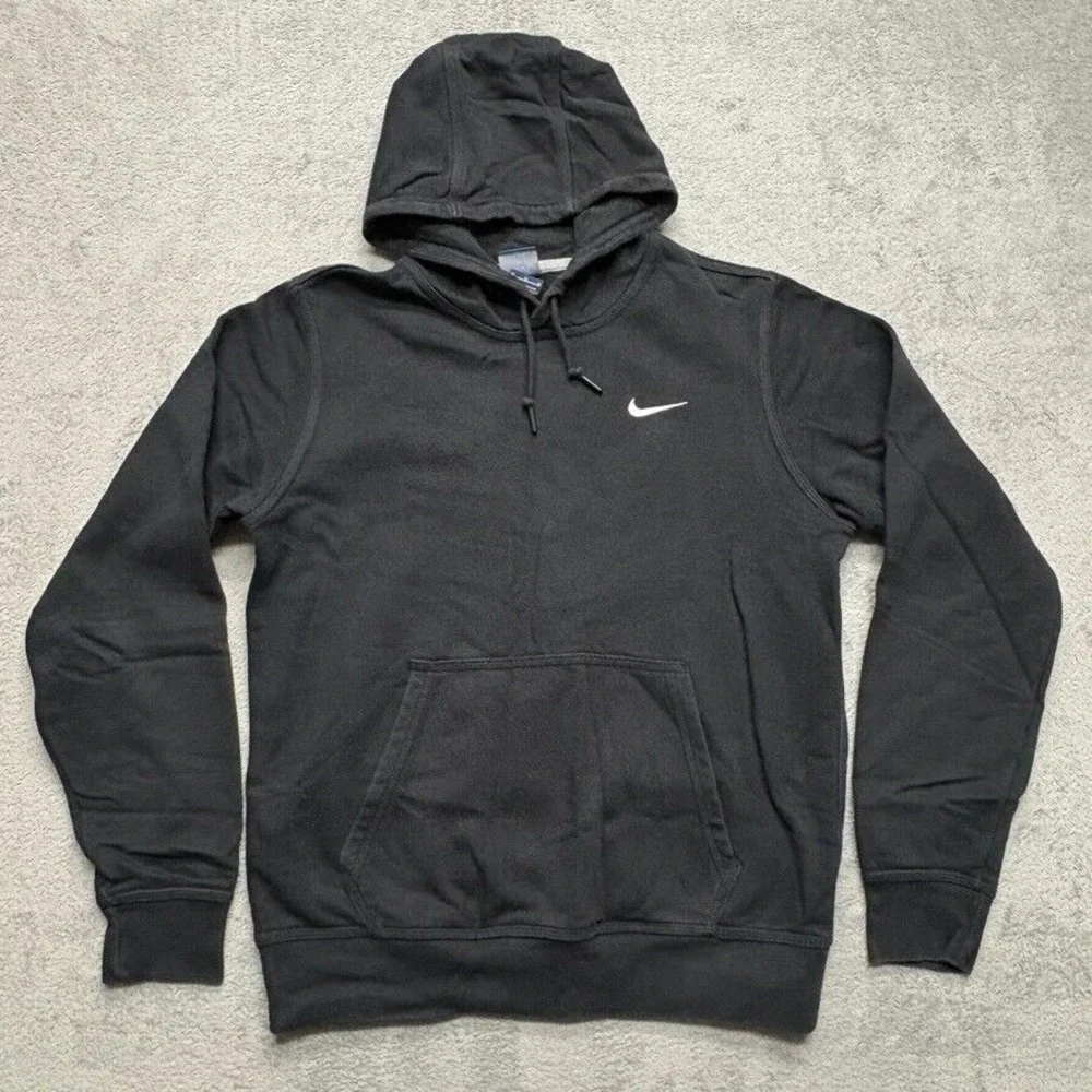 Nike Blue Tag Pullover‎ Hoodie Mens Medium Black Sweatshirt Drawstring Vintage